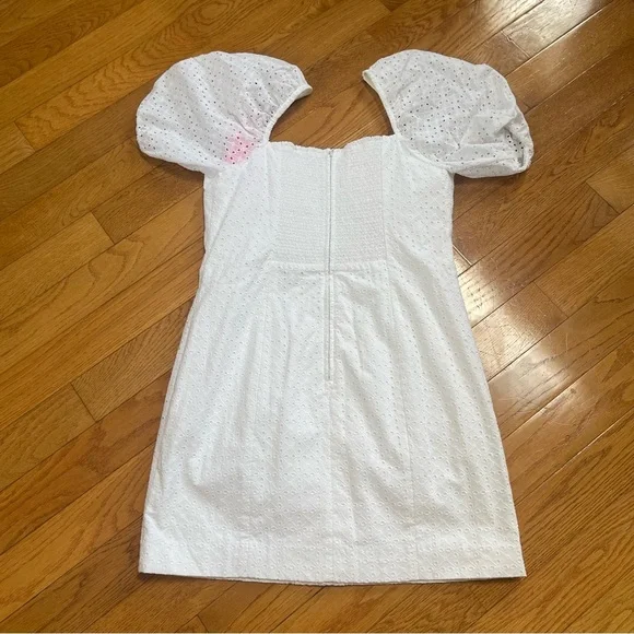 Lilly Pulitzer Daniela Cotton Eyelet Mini Coquette Dress White Puff Sleeves 14